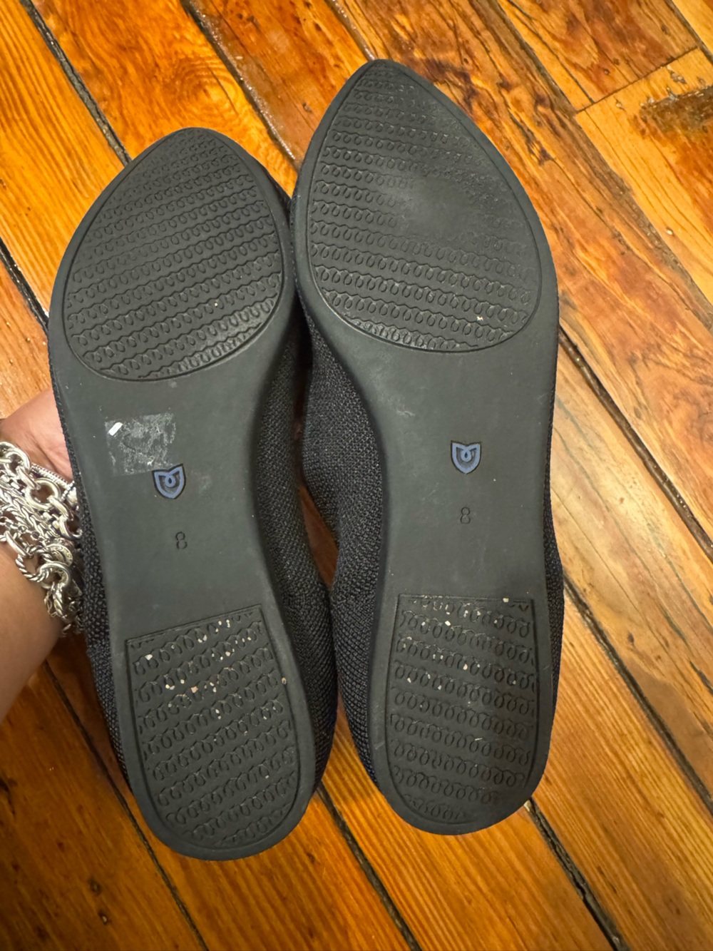 Rothy's Black Pointed Knit Flats with Blue Trim - Picture 3 of 8